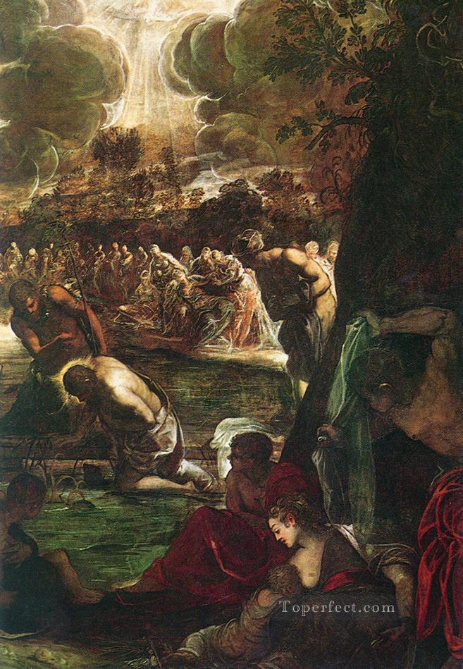 Baptême du Christ detail1 italien Tintoretto Peintures à l'huile
